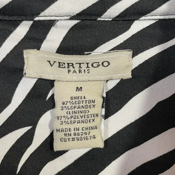 Vertigo Paris Zebra Print Trench Black White Cotton Stretch Size M - Picture 14 of 15